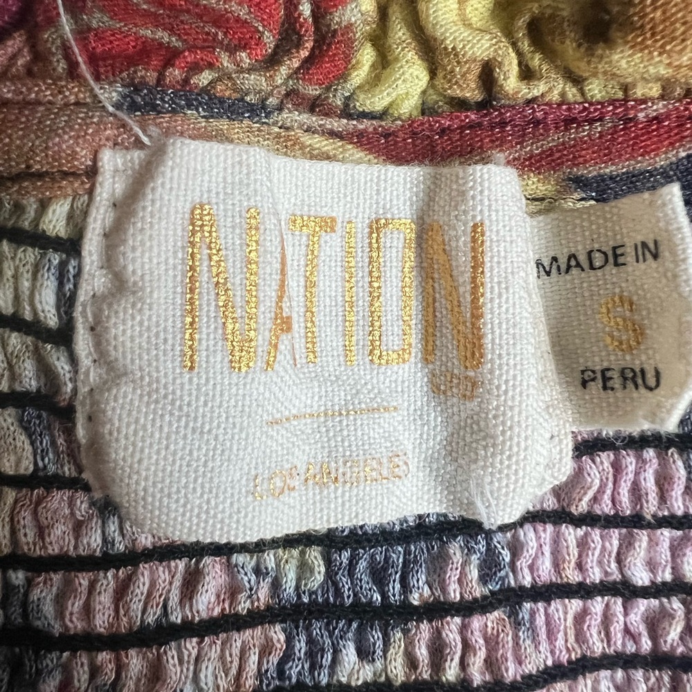 Nation LTD Floral Smocked V-Neck Tank in Rust, Yellow & Green - Picture 4 of 10